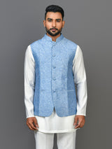 Designer Kurta Jacket Set In Blue