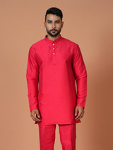 Designer Red Silk Short Kurta