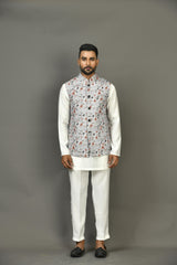 Designer Kurta Jacket Set In Grey