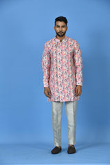 Designer Pink Silk Short Kurta