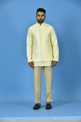 Designer Yellow Silk Kurta Jacket Set