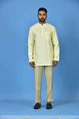 Designer Yellow Silk Short Kurta With Pant