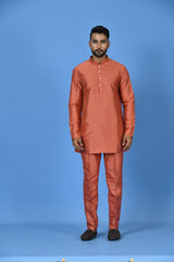 Designer Peach Silk Short Kurta