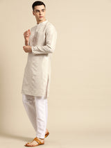 Cream Silk Off-White Statement Kurta Set