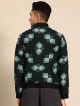 Geometric Grid Bomber Jacket