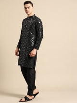 Onyx Black Silk Minimalist Kurta Set