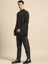 Refined Black Cotton-Blend Kurta Set