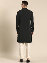 Natural Black Striped Rayon Kurta Set