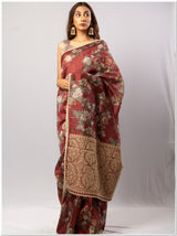 Maroon Color Tassar Saree With Blouse Piece.
