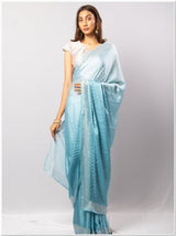 Sky Blue Color Santoon Saree With Blouse Piece.