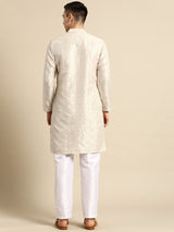 Cream Silk Off-White Statement Kurta Set
