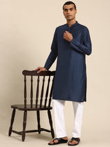 Dark Blue Muslin Cotton Kurta Set