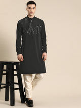 Natural Black Striped Rayon Kurta Set