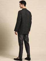 Refined Black Cotton-Blend Kurta Set