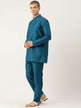Silk Blend Multicolour Nehru Jacket Kurta Set