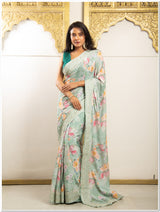 Green Color Tassar Saree With Blouse Piece.
