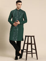 Striped Green Rayon Kurta Set