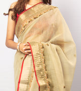 Green Color Tassar Saree With  Blouse Piece.