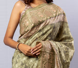 Green Color Tassar Saree With Blouse Piece.