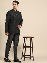 Refined Black Cotton-Blend Kurta Set