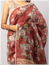 Maroon Color Tassar Saree With Blouse Piece.