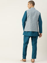 Silk Blend Multicolour Nehru Jacket Kurta Set