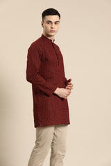 Crimson Linen Kurta Set