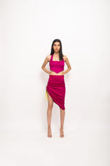 Wine Halter Neck Skirt Set