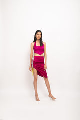 Wine Halter Neck Skirt Set