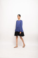 Blue-Black Gather Short Dress