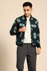 Geometric Grid Bomber Jacket