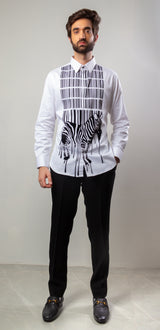 White  Color Hand Painted Shirt.
