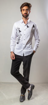 White  Color Hand Paint Shirt.