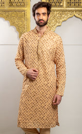 Golden Color Printed  Kurta