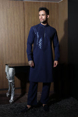 Navy Velvet Kurta Set