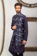 Blue  & Purple Color Hand Emboidered & Handwork Kurta, Jacket ,Pant Set