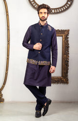 Blue & Purple  Hand Emboidered & Hndwork Kurta, Jacket ,Pant set.