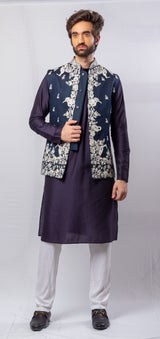 Blue & Purple color  Hand Embroidered & handwork kurta ,jacket & Pant Set