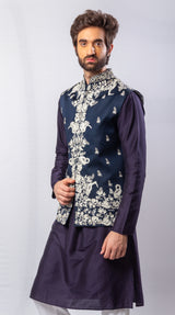 Blue & Purple color  Hand Embroidered & handwork kurta ,jacket & Pant Set