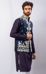 Blue & Purple color  Hand Embroidered & handwork kurta ,jacket & Pant Set