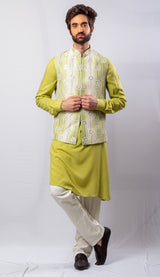 Light Green colour  Hand Embroidered & Handwork kurta ,jacket , pant set.