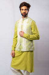 Light Green colour  Hand Embroidered & Handwork kurta ,jacket , pant set.