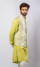 Light Green colour  Hand Embroidered & Handwork kurta ,jacket , pant set.