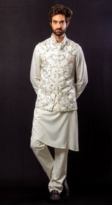 White Color  Hand Embroidered & Handwork kurta ,Jacket & Pant set