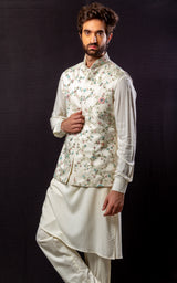 White Color  Hand Embroidered & Handwork kurta ,Jacket & Pant set