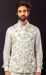 White Color  Hand Embroidered & Handwork kurta ,Jacket & Pant set
