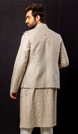 Golden  color  Hand Embroidered & handwork kurta ,jacket & pant set.