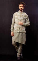Beige colour  Hand Embroidered & handwork kurta ,Jacket & Pant set.