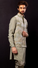 Beige colour  Hand Embroidered & handwork kurta ,Jacket & Pant set.