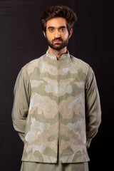 Beige colour  Hand Embroidered & handwork kurta ,Jacket & Pant set.